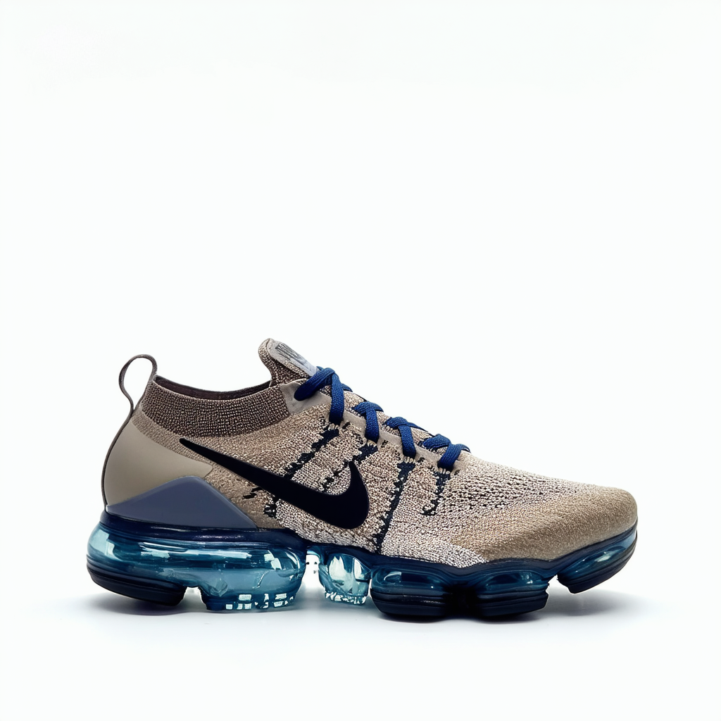 Nike Men's Air Vapormax Flyknit 2 Running Shoes (9.5, Tan/Navy)