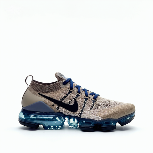 Nike Men's Air Vapormax Flyknit 2 Running Shoes (9.5, Tan/Navy)