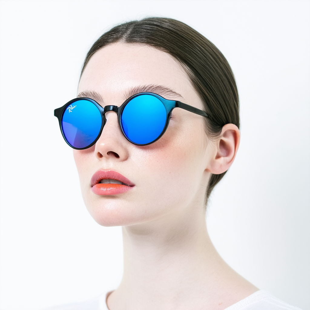 Ray-Ban Women's RB4257 Gatsby II Round Sunglasses, Matte Black/Mirror Gradient Blue, 50 mm