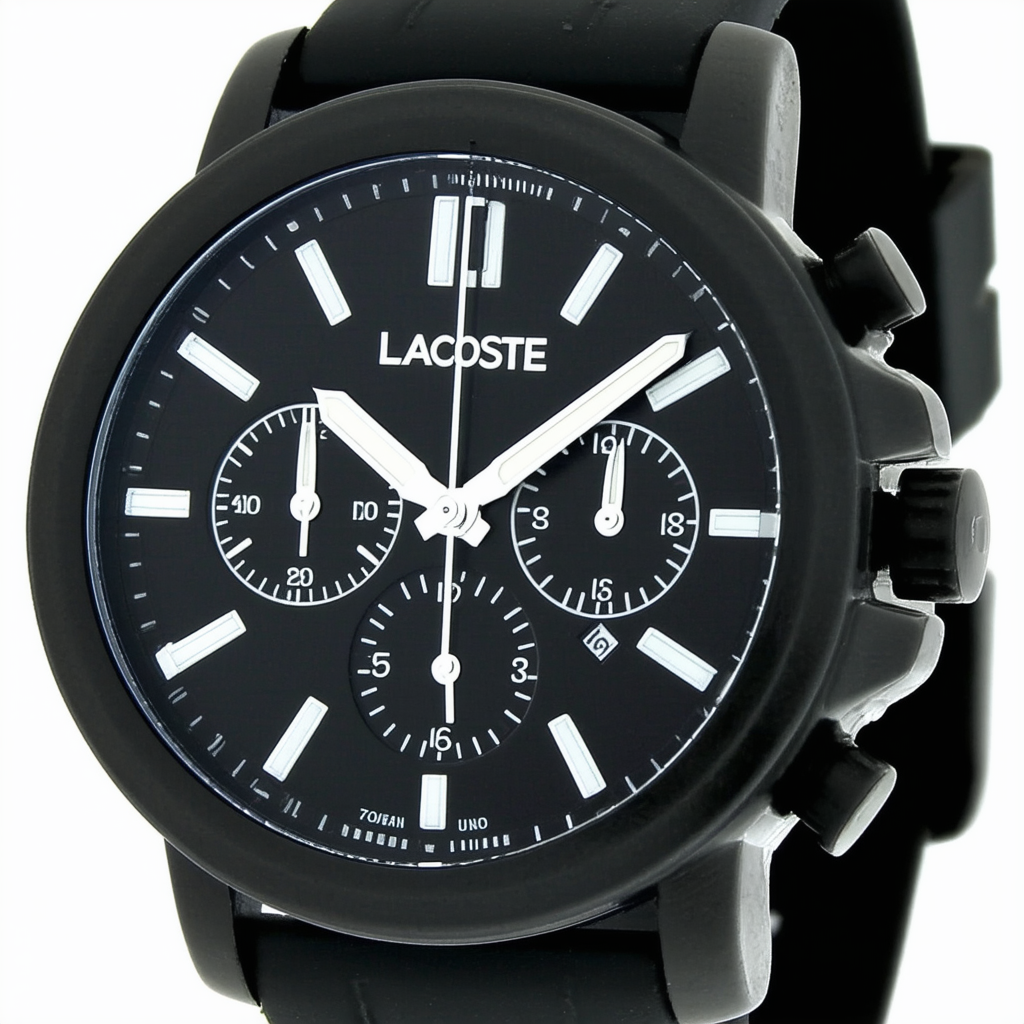 Lacoste Borneo Chronograph Black Dial Black Silicone Rubber Mens Watch 2010706