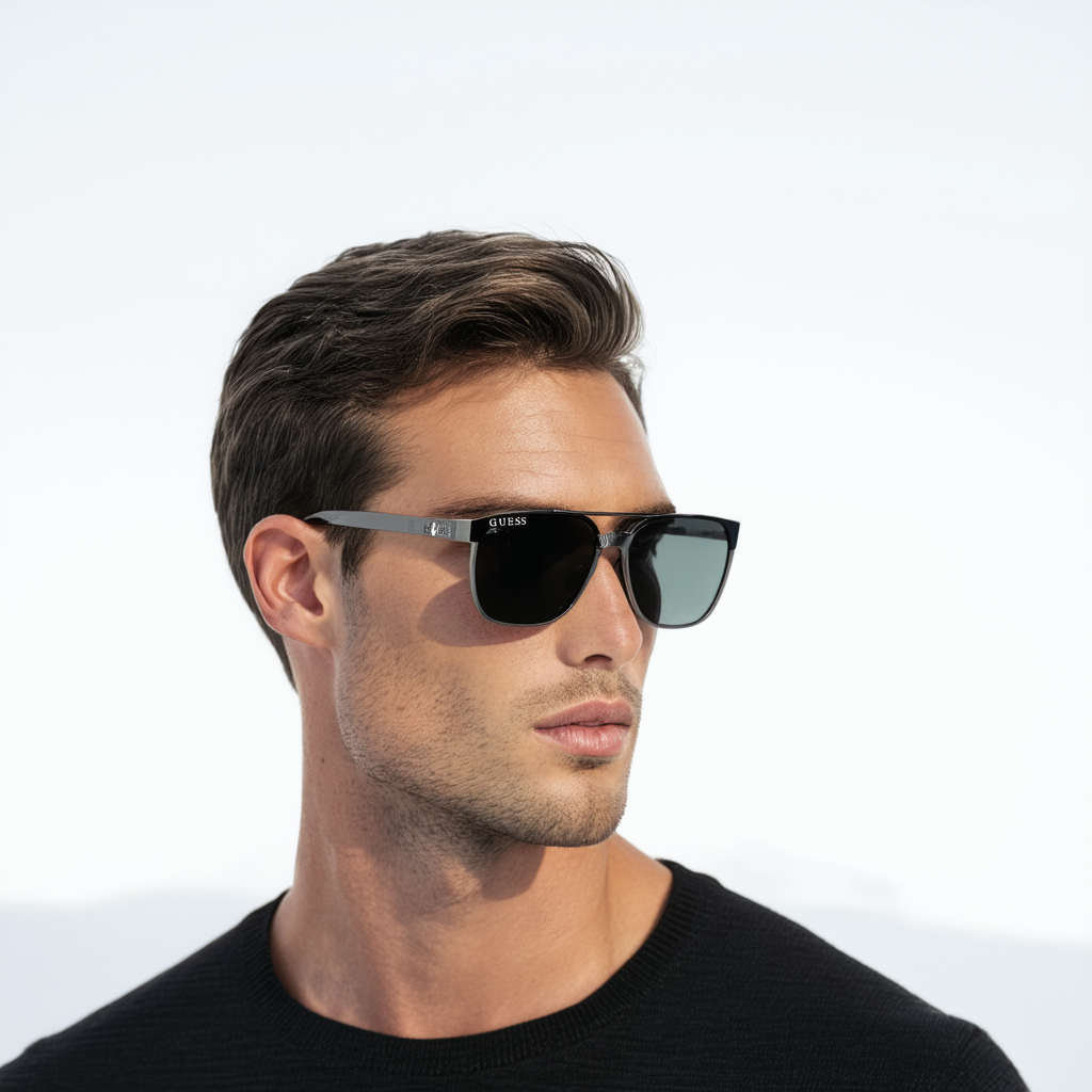Guess Mens GU6745 Rectangular Half Rim Aviator Fashion Sunglasses, Gunmetal