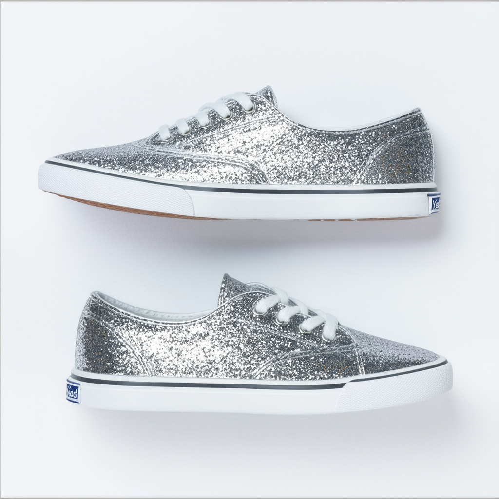 Keds Women's Teacup CVO Glitter Fashion Sneaker,Silver,8 M US