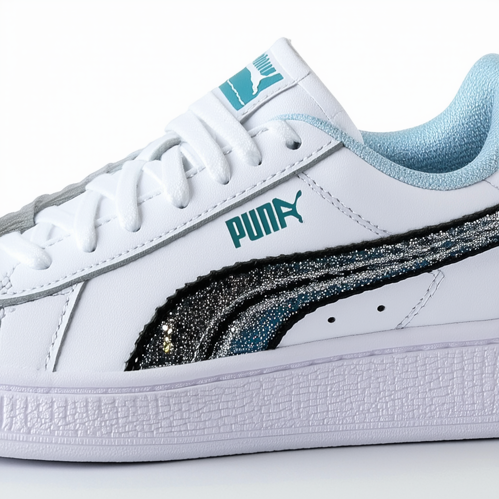 PUMA Womens Cali Glitz White Black-Milky Blue Sneaker