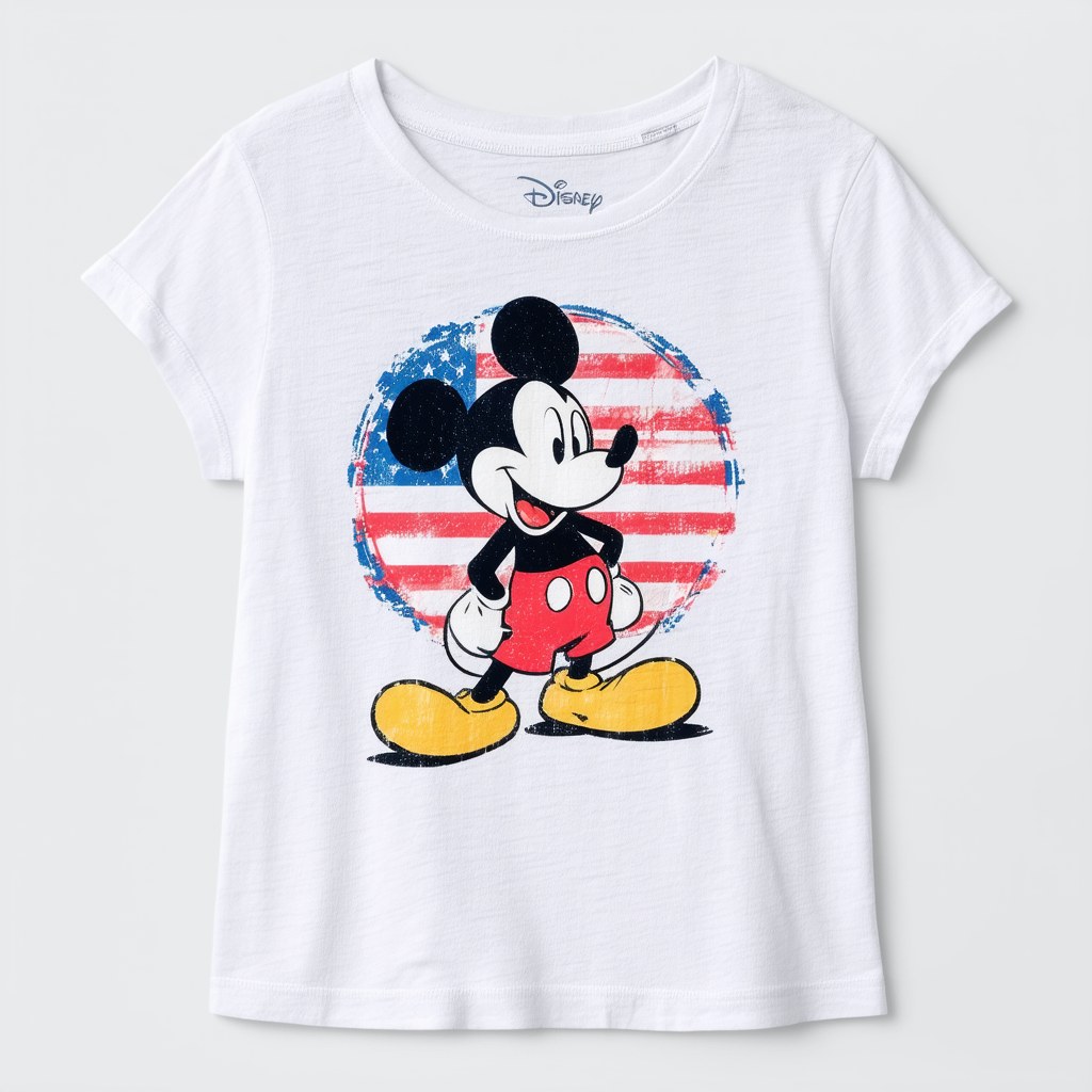 Disney Classic Mickey Pluto Freedom Badge Girls Short Sleeve Tee Shirt