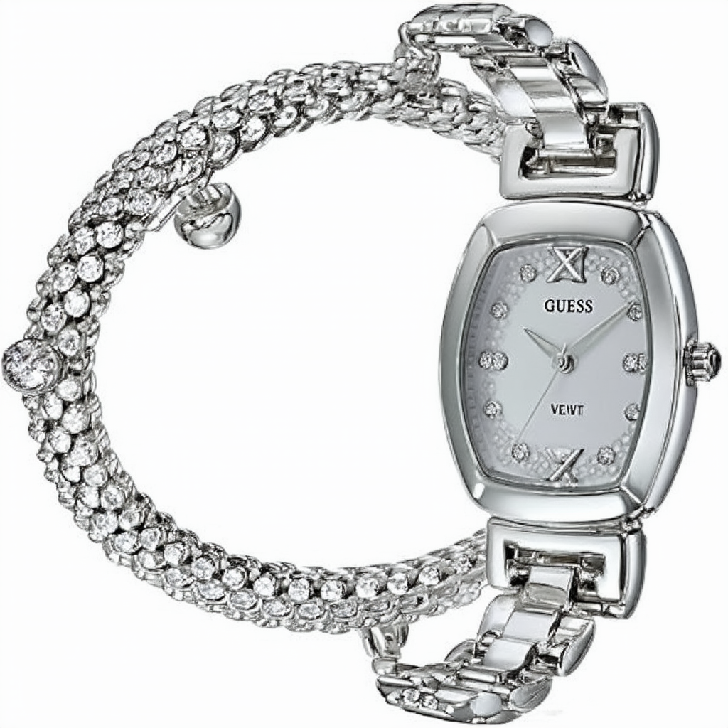 GUESS Women's U0701L1 Dressy Jewelry Inspired Silver-Tone Watch with Self-Adjustable Bracelet