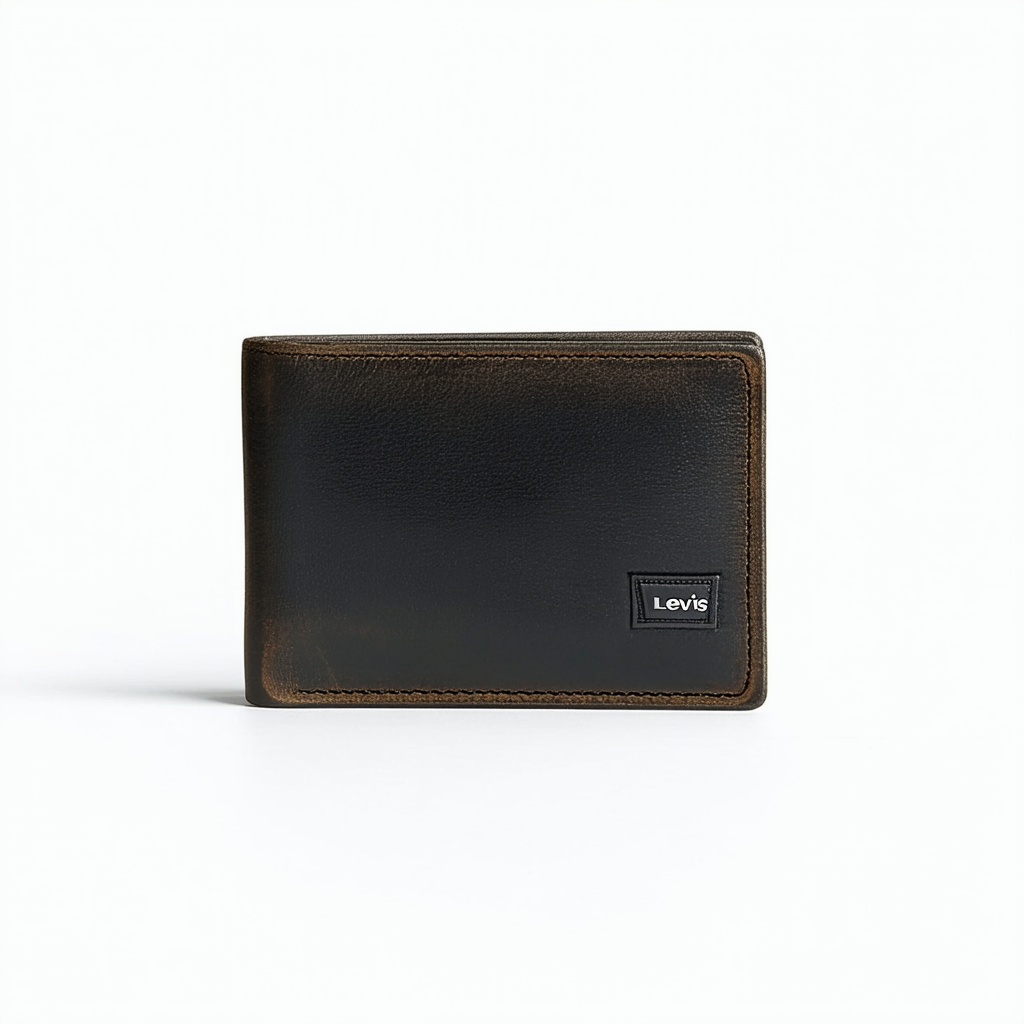 Levi's Mens Leather Trifold Chain Wallet (Black)