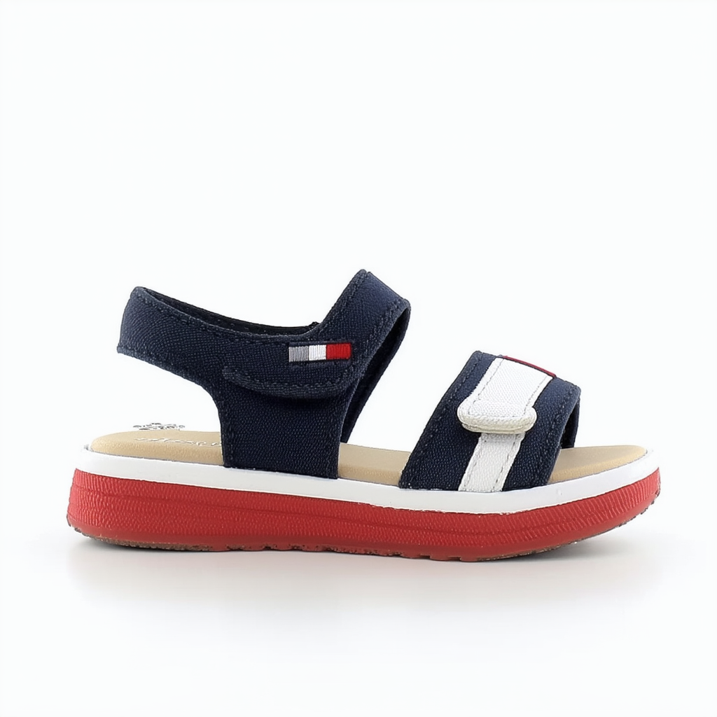 Tommy Hilfiger Girls TH LEOMI Wedge Sandal, Navy/White/Red, 13 Child US Little Kid
