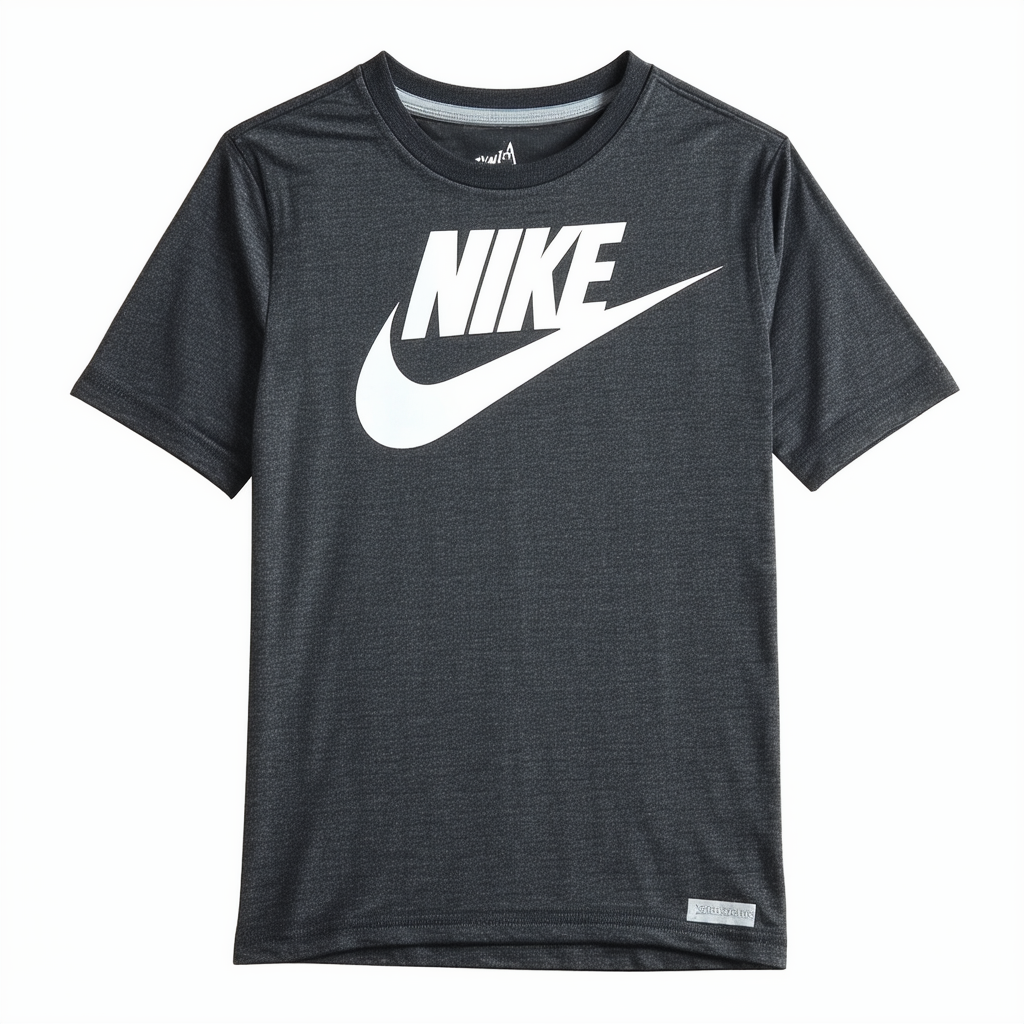 Nike Boy's Dri Fit Swoosh T Shirt Dark Grey Heather/White Size X-Large