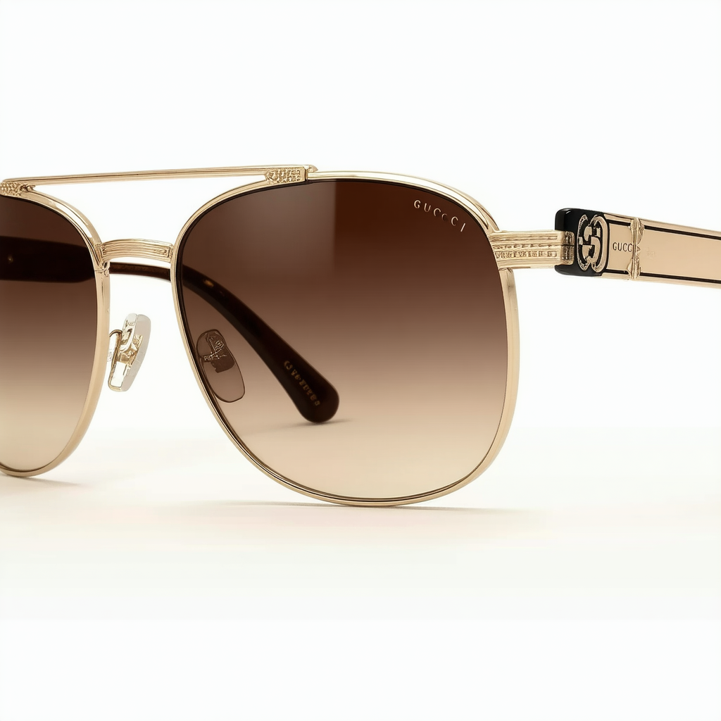 Gucci Sunglasses - 2222/F / Frame: Light Gold Lens: Brown Gradient