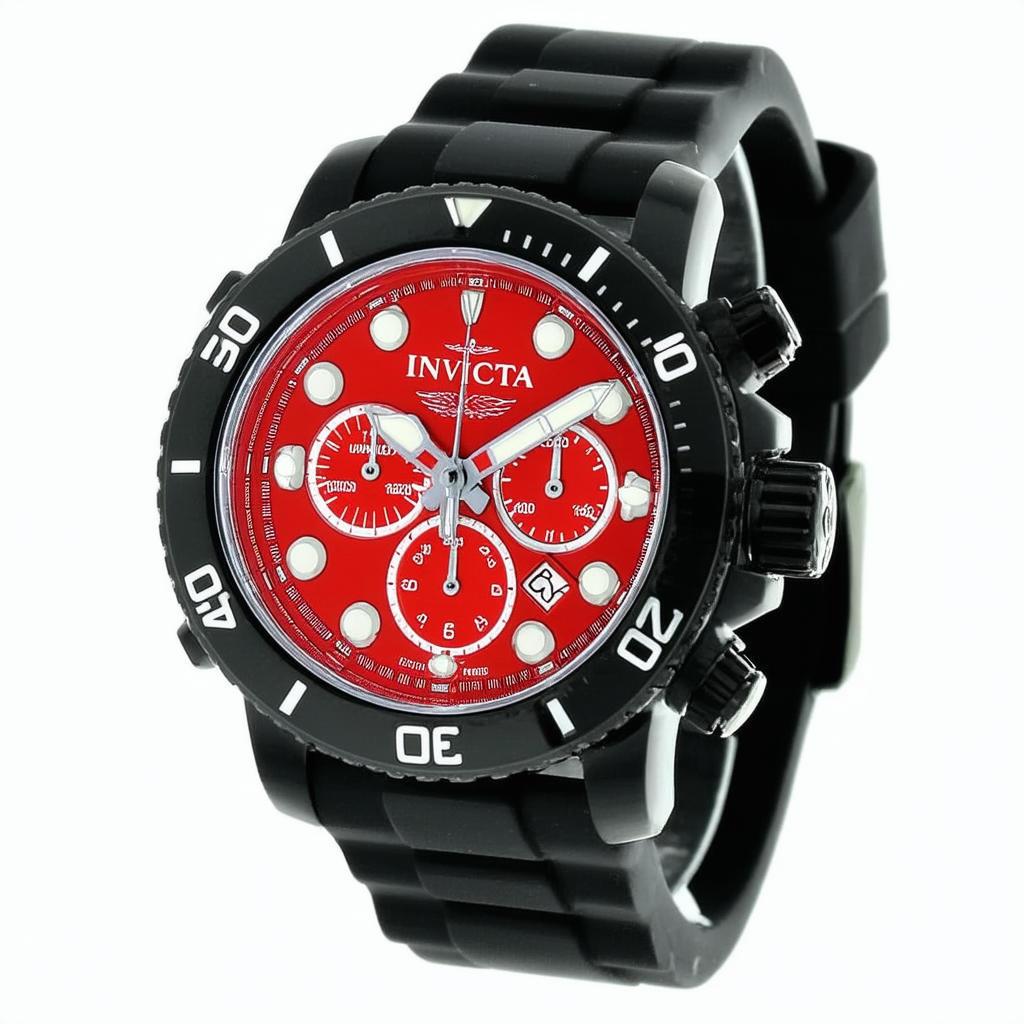 Invicta Men's 10135 Russian Diver Chronograph Red Dial Black Polyurethane Watch