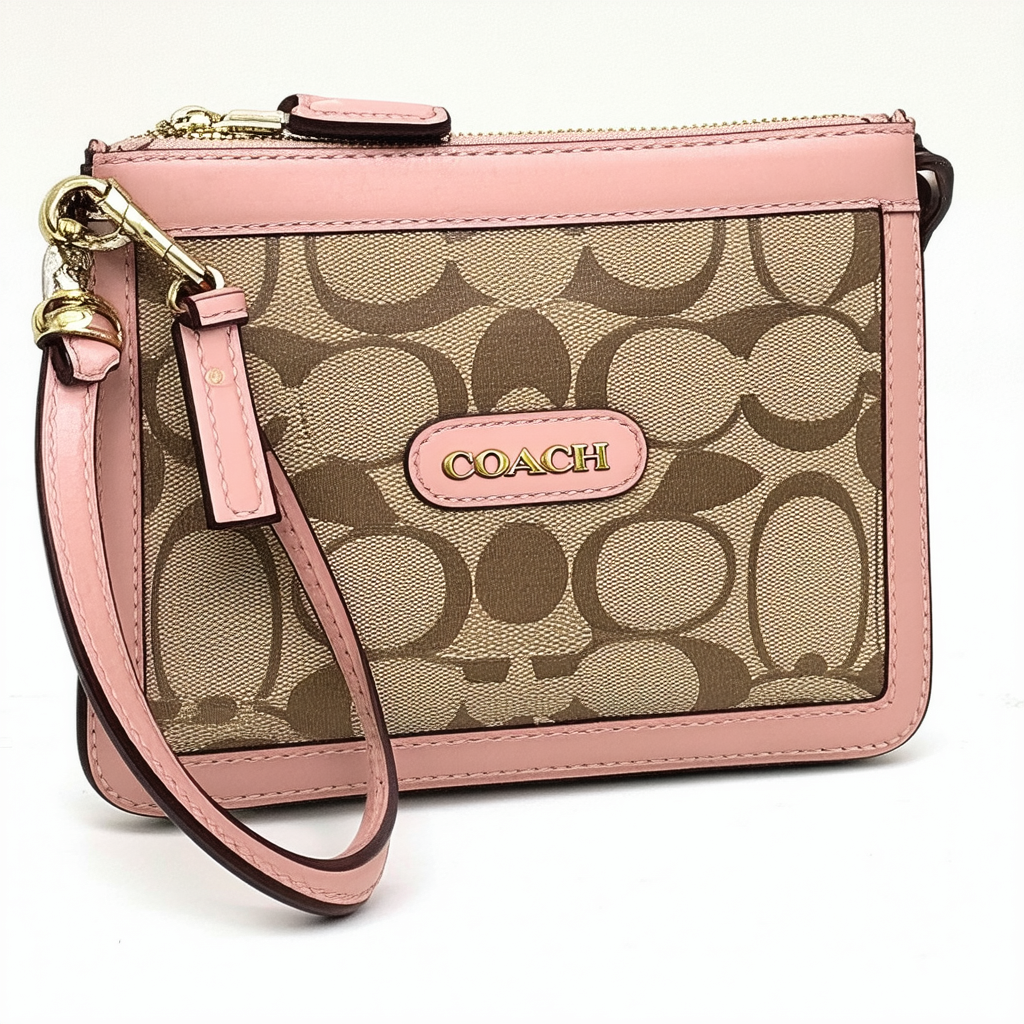 Coach Campbell Signature Large Wristlet F51661 Khaki/Tearose