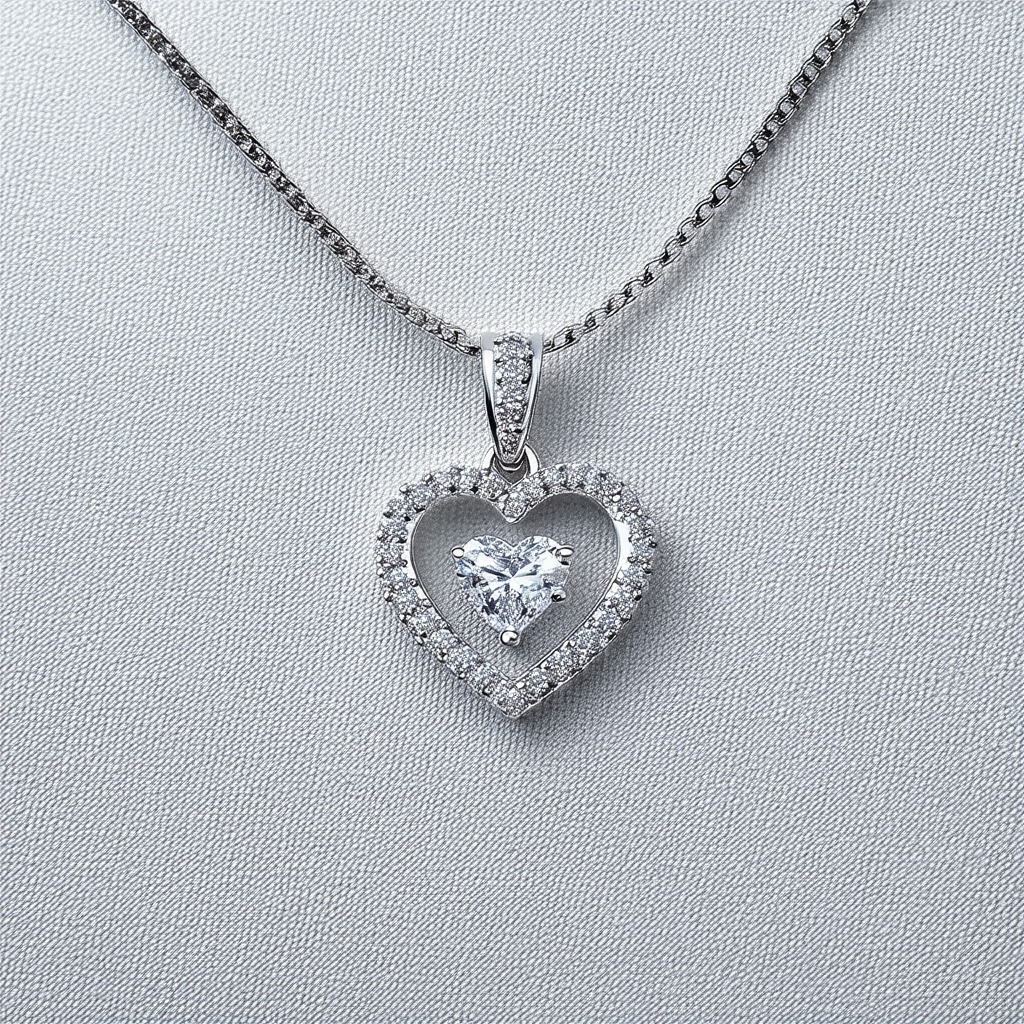 Amazon Collection Sterling Silver Pave Crystal Circle Pendant with Open Heart Necklace, 18"