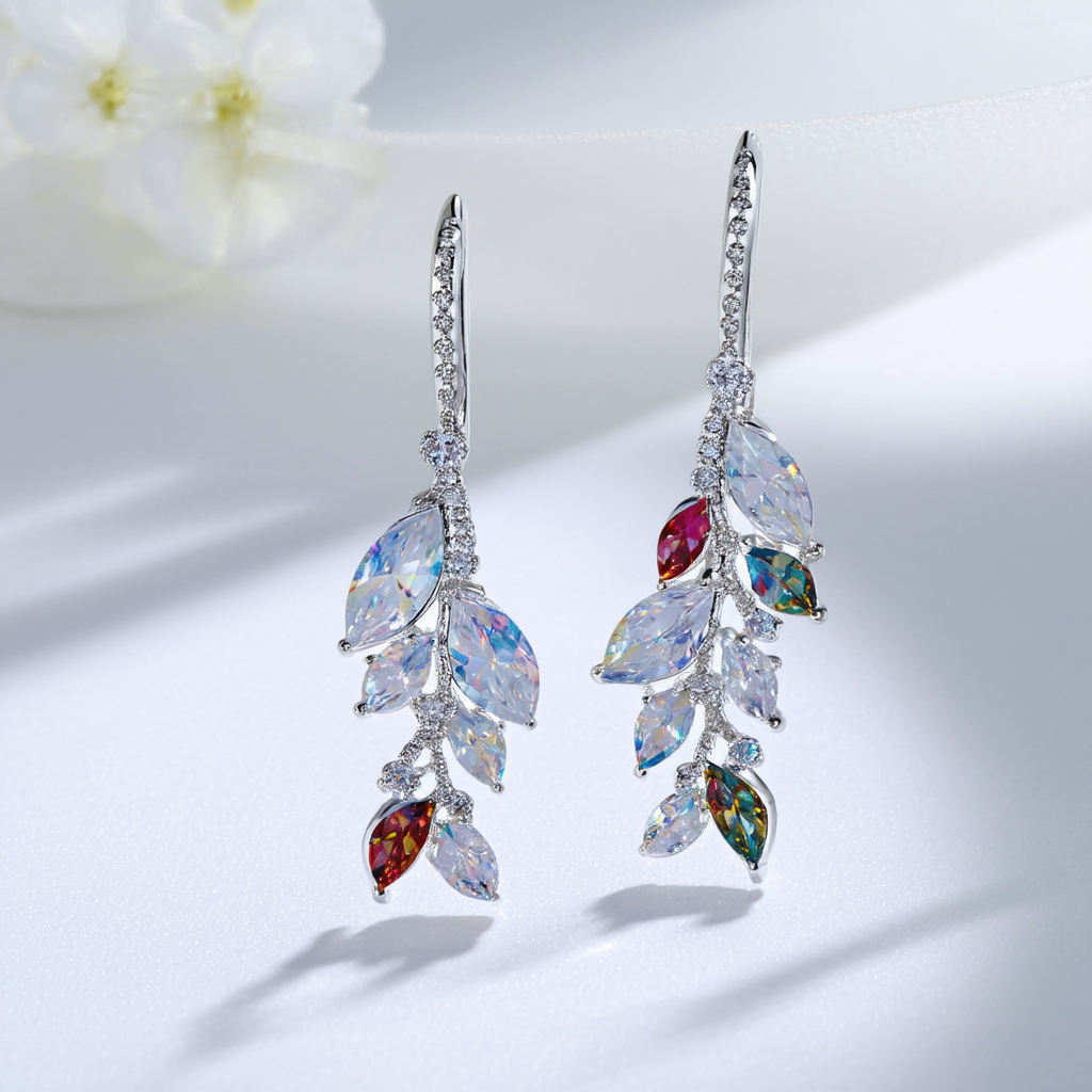 Amazon Collection Sterling Silver Long Tear Drop Multi-Colored Swarovski Elements Crystal Earrings