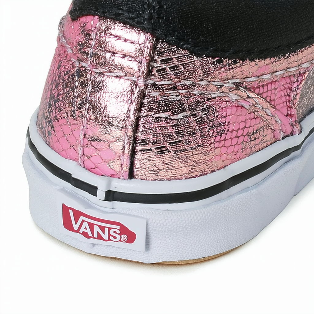 Vans Kids Metallic Snake Slip-On girls skateboarding-shoes VN-01SQGJD_10.5 - Pink/Black