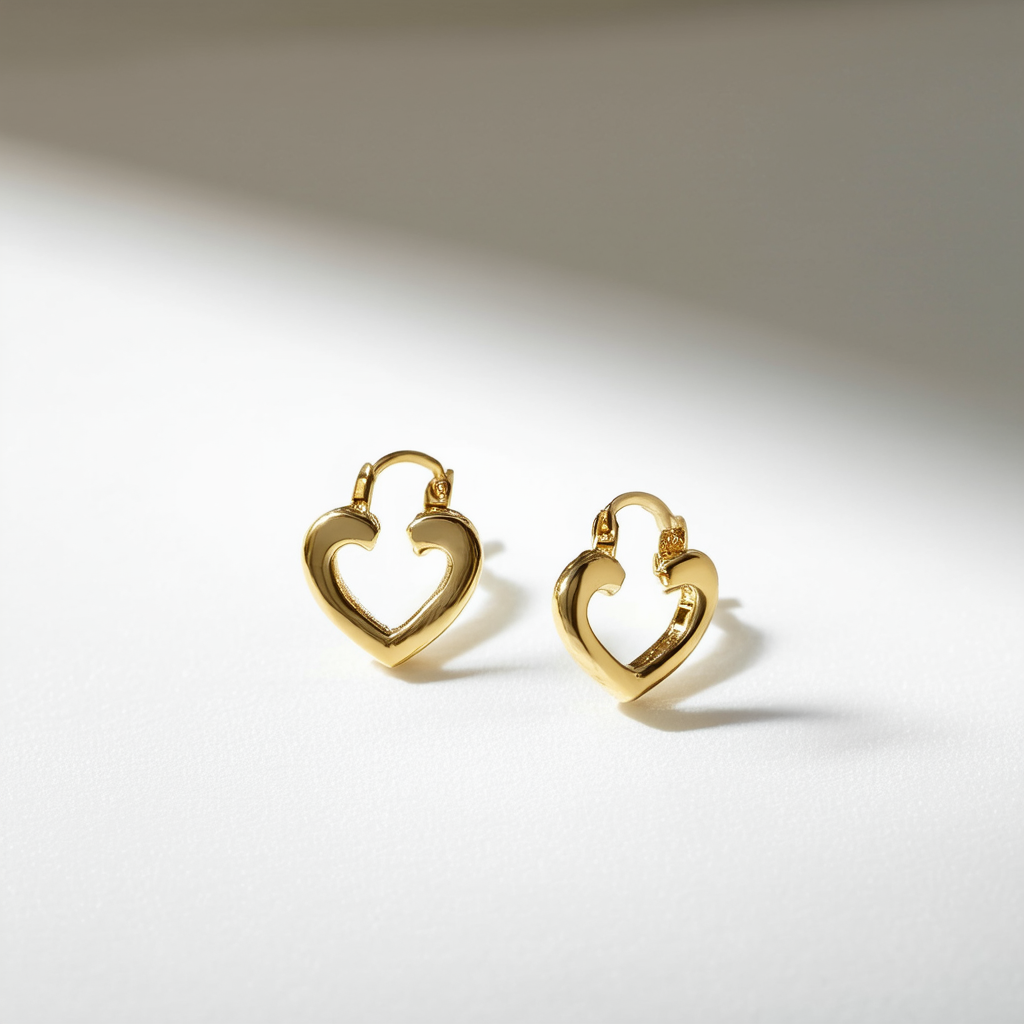 Amazon Collection 14k Yellow Gold Heart Hoop Earrings