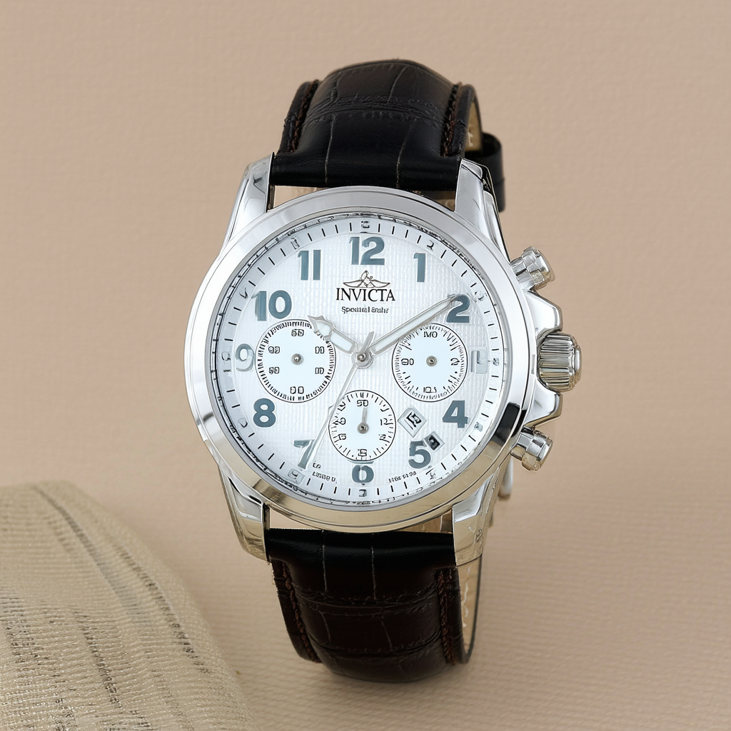 Invicta Men's 14331 Specialty White Textured Dial Black Leather Watch