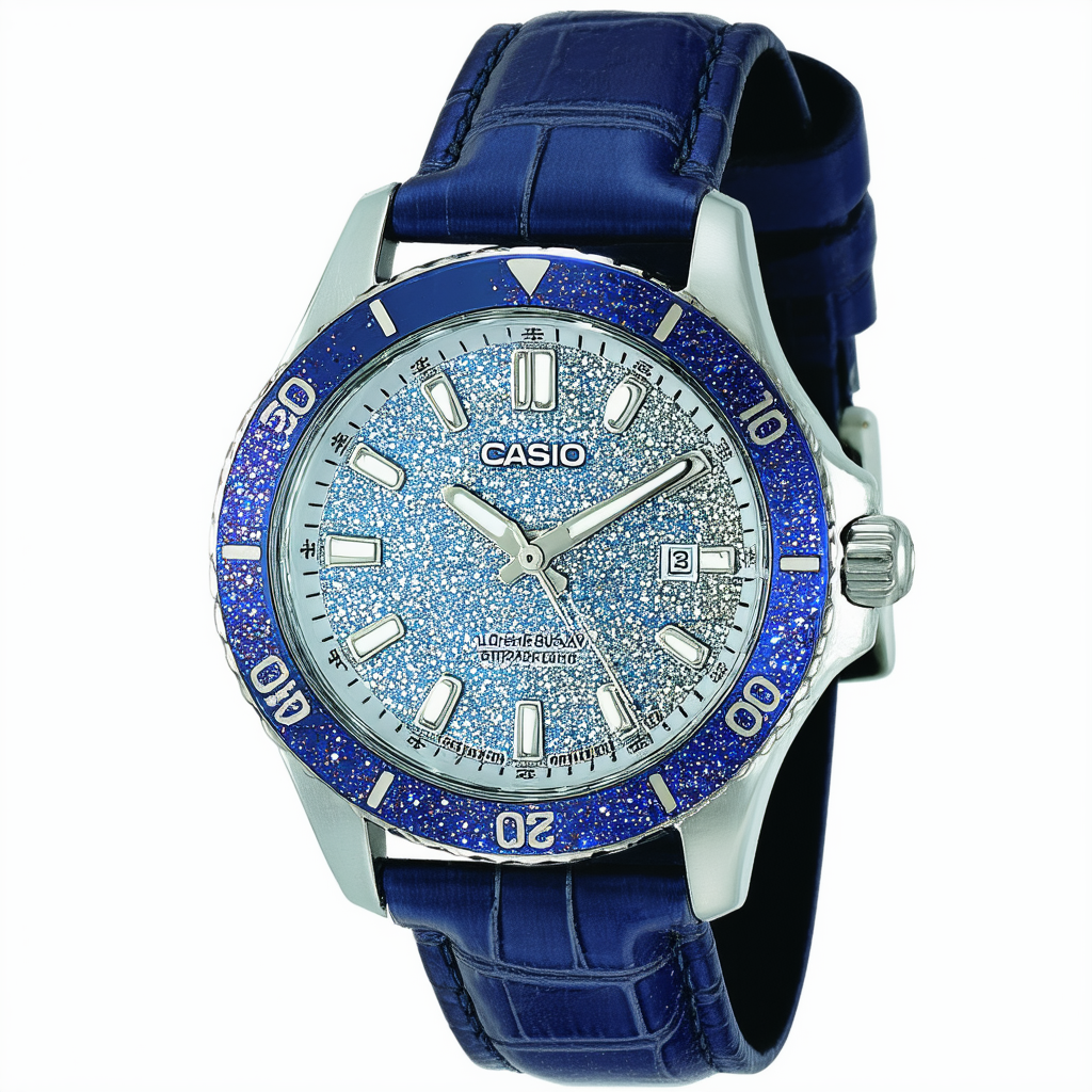 Casio LTP1358L-2AV Women's Enticer Lamé-Sprinkled Bezel Blue Leather Band Watch