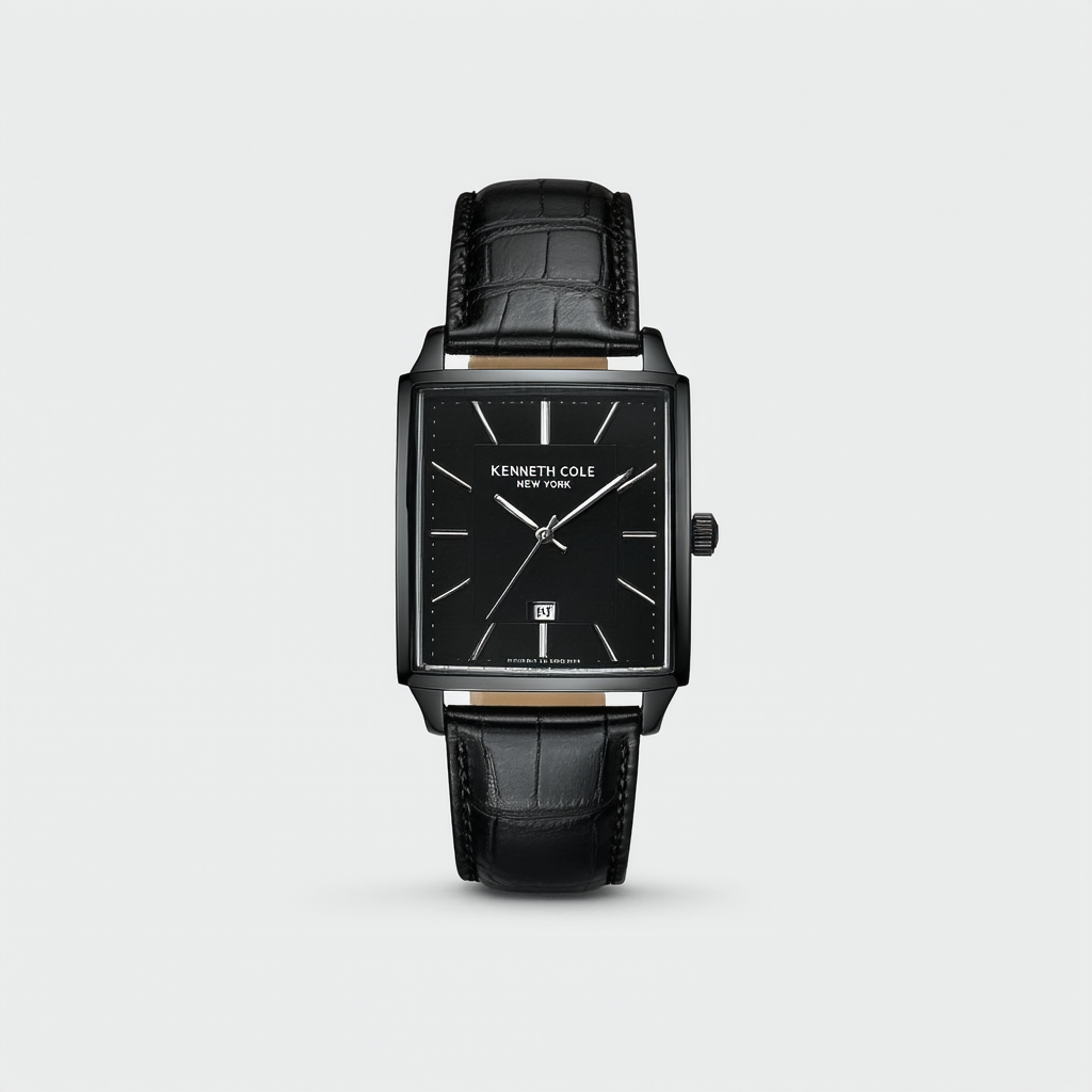 Kenneth Cole New York KC5174 Mens Analog Rectangular Watch Black Leather Strap