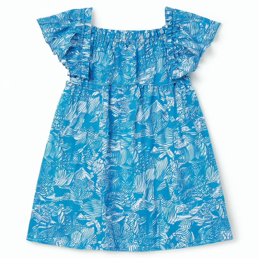 Roxy Girls' Little Sea Oxygen Print Ruffle Sleeve Dress