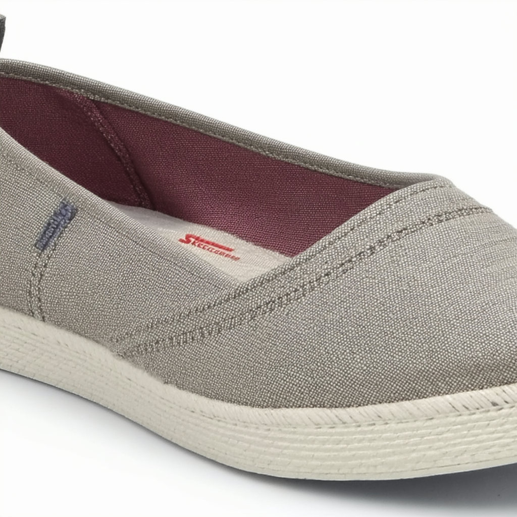 Skechers Women's Bobs Chill-Waterfront. Linen Scrunchback Stitchout Memory Foam Slip on Ballet Flat