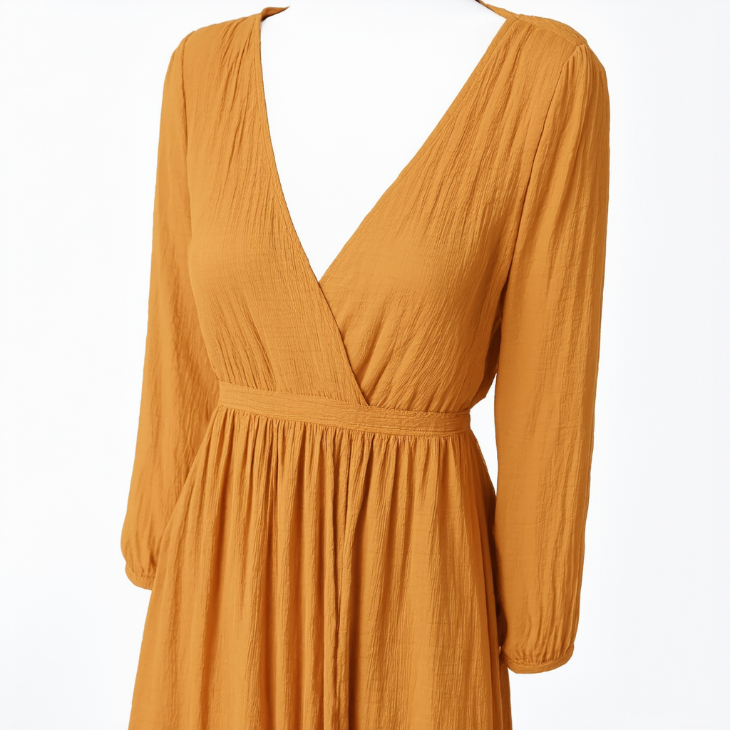 Women's Saffron Midi Dress Casual Dress V-Neck Solid Color Patchwork Long Sleeve Dress Dresses 2023