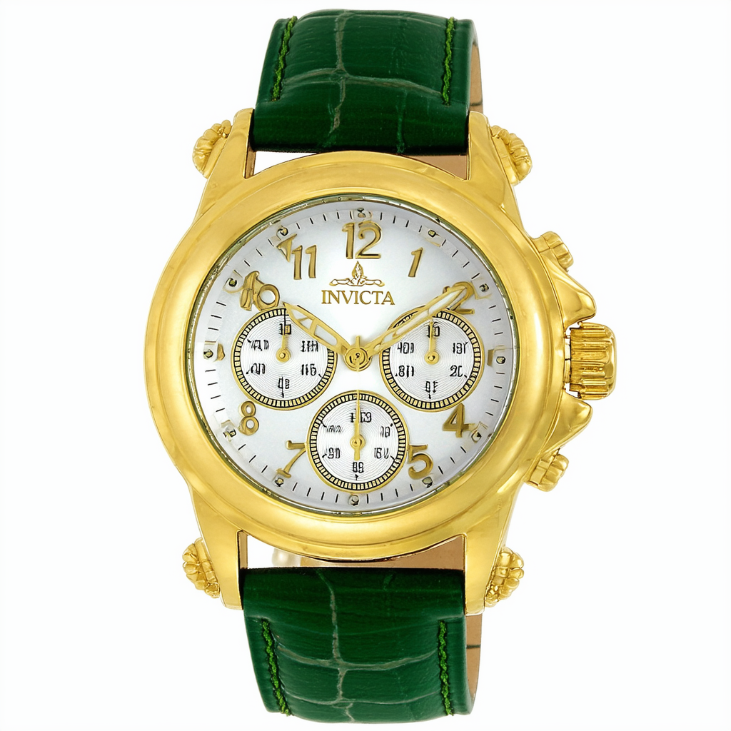 Invicta Women's 12265 Lupah Silver Dial Green and Gold Tone Leather Watch