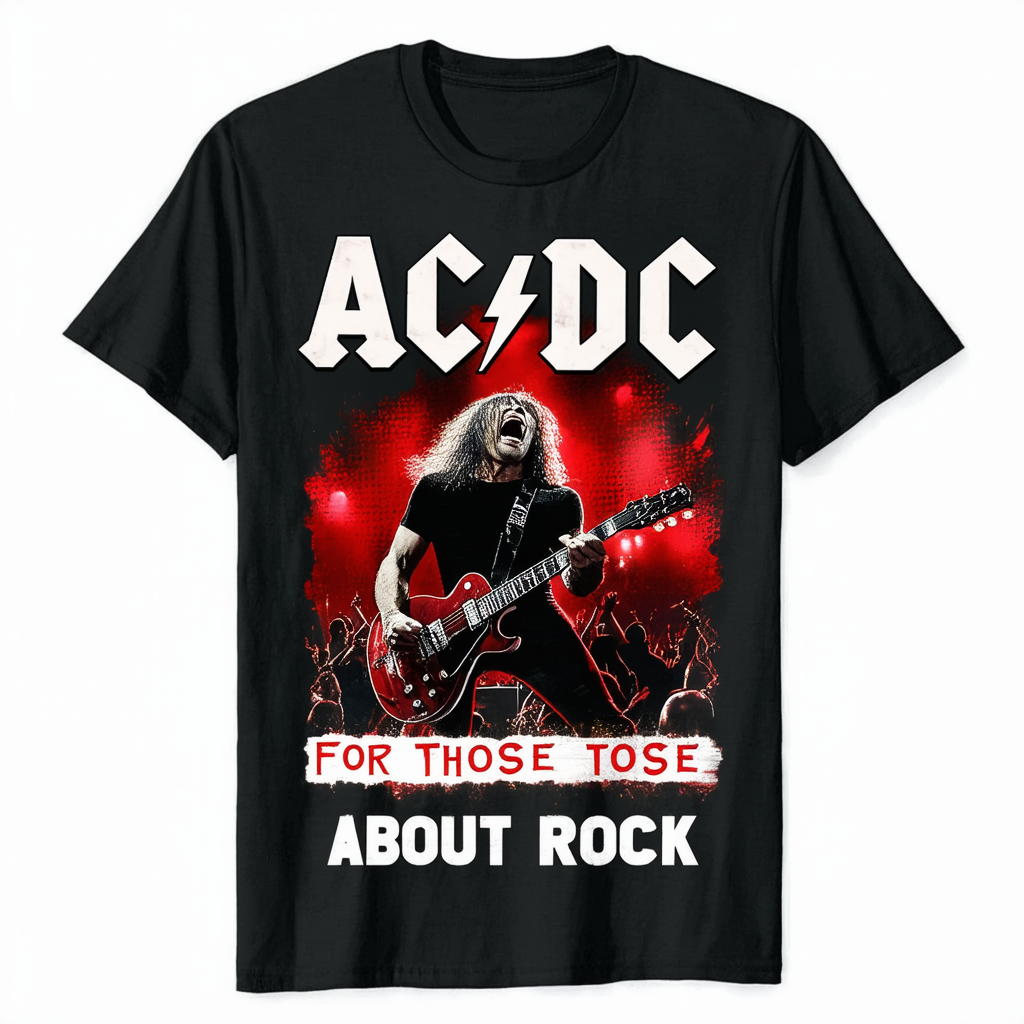 AC/DC for Those About to Rock Men's Black and Red Graphic Tees T-Shirt