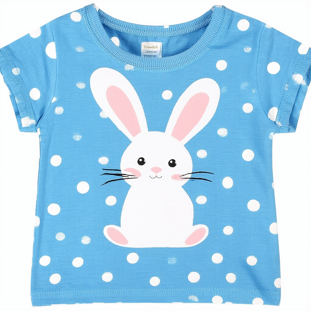 Threadrock Little Girls' Blue Polka Dot Bunny Toddler T-Shirt