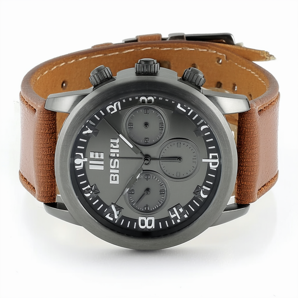 Diesel DZ4273 Men's Brown Leather Cuff Bracelet Gunmetal Grey Dial Chronograph Watch