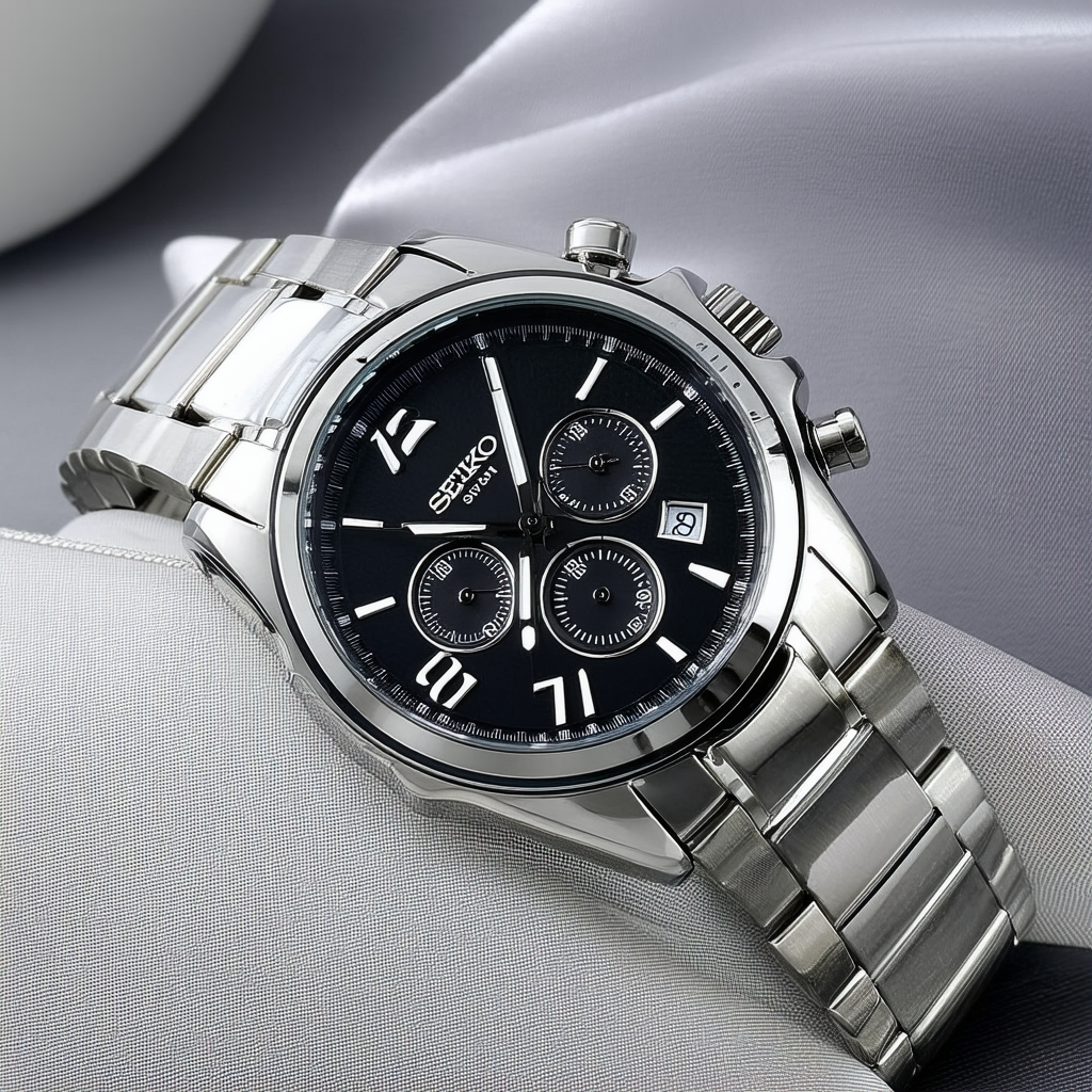 Seiko Men's SKS401P1 Chronograph Silver-Tone Steel Black Dial Watch
