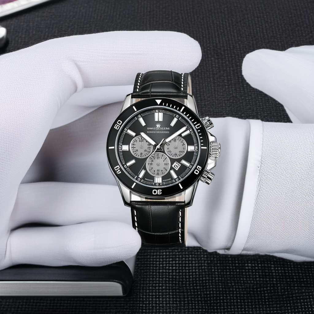 Swiss Legend Executive Black Leather Grey Dial Mens Watch 10050-014