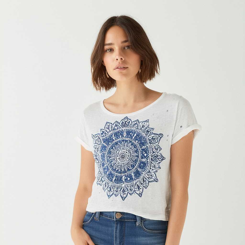 Lucky Brand Women's Short Sleeve Celestial Mandala Tee