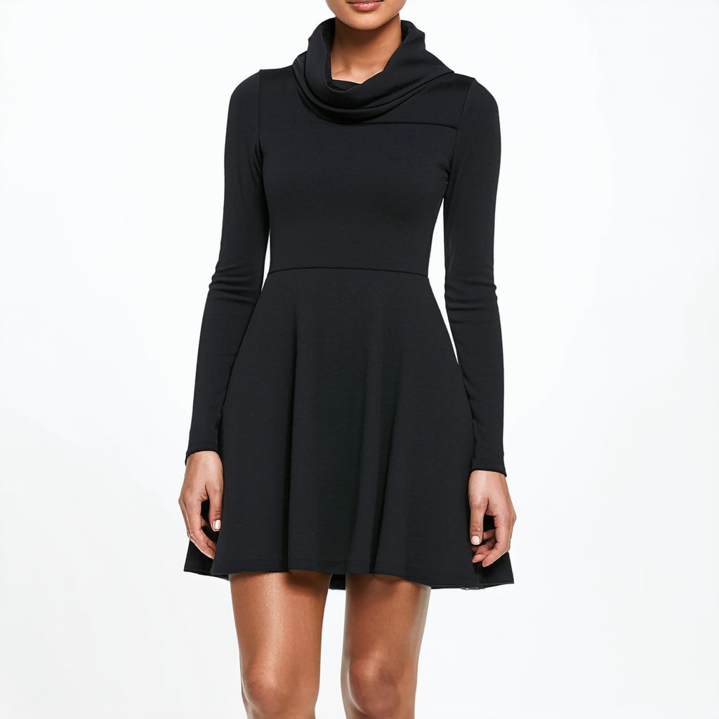 Calvin Klein Women's Petite Long-Sleeve Cowl-Neck Fit-and-Flare Dress