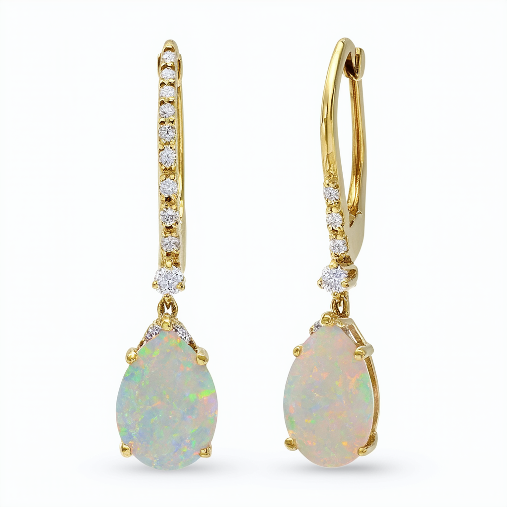 Amazon Collection 10k Yellow Gold Opal and Diamond Drop Earrings