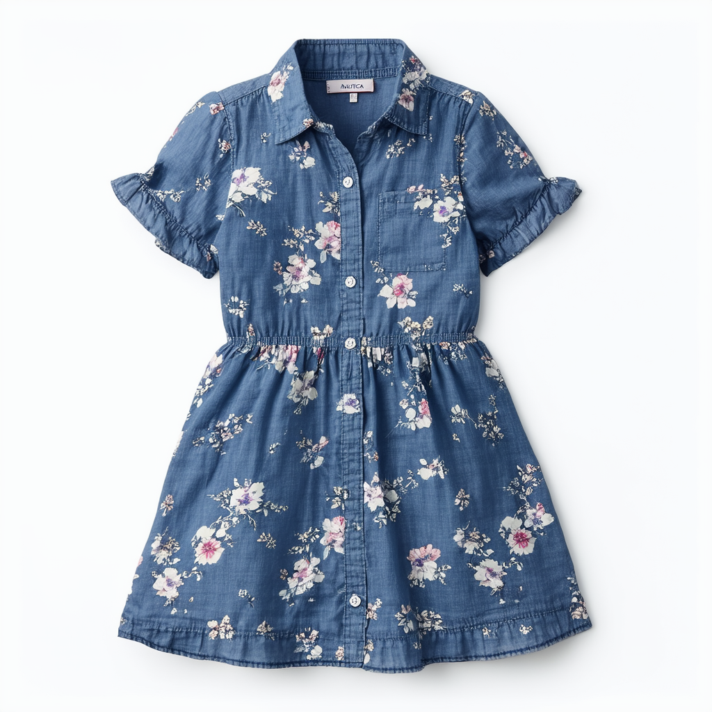 Nautica Girls' Floral Print Chambray Shirtdress