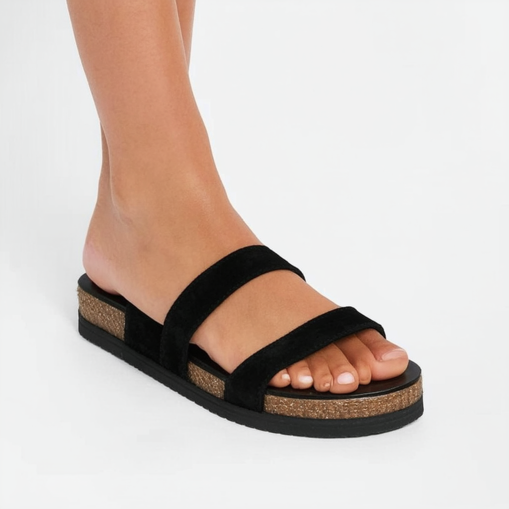 Steve Madden Women's Diver Flat Sandal, Black Suede, 6 M US