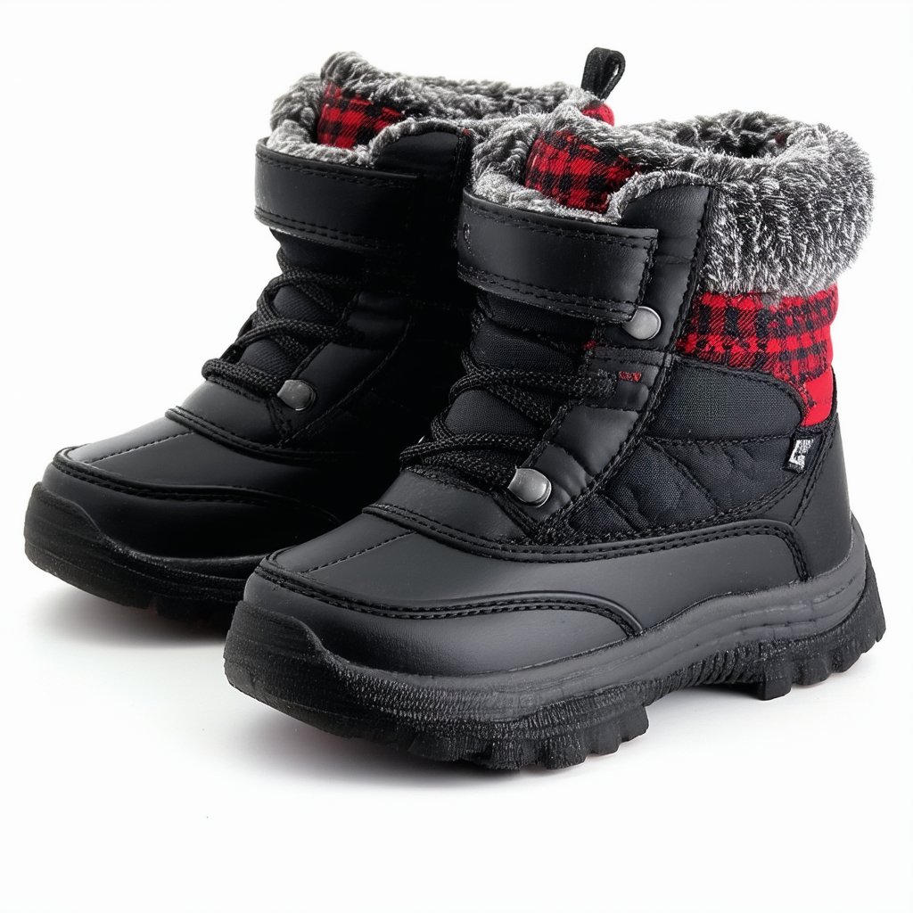 Nautica Kids Boys Youth Alx Snow Boot, Lace-Up Winter Shoe with Sherpa Fur Collar-Black/Red -4