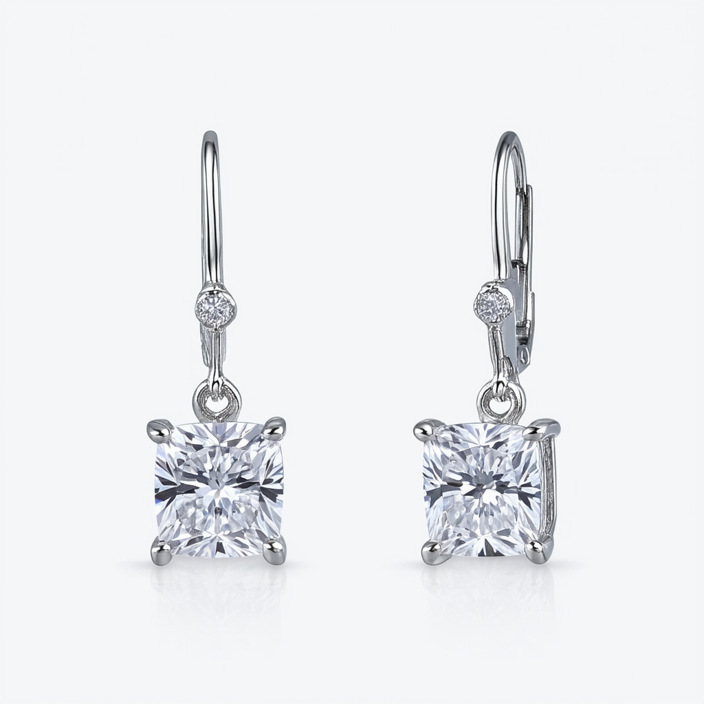 Amazon Collection Sterling Silver Square Cubic Zirconia Dangle Earrings