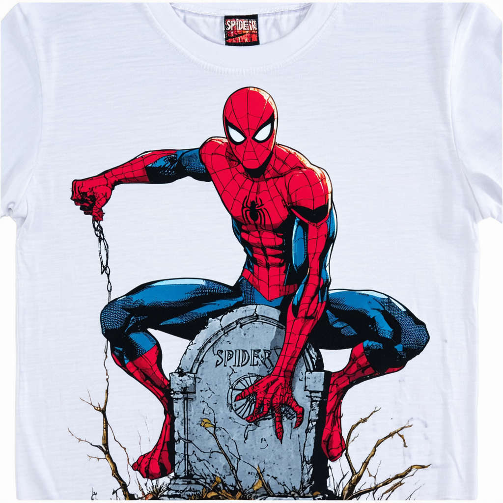 Spider-Man Mens T-Shirt - Spidey Perched on Gravestone