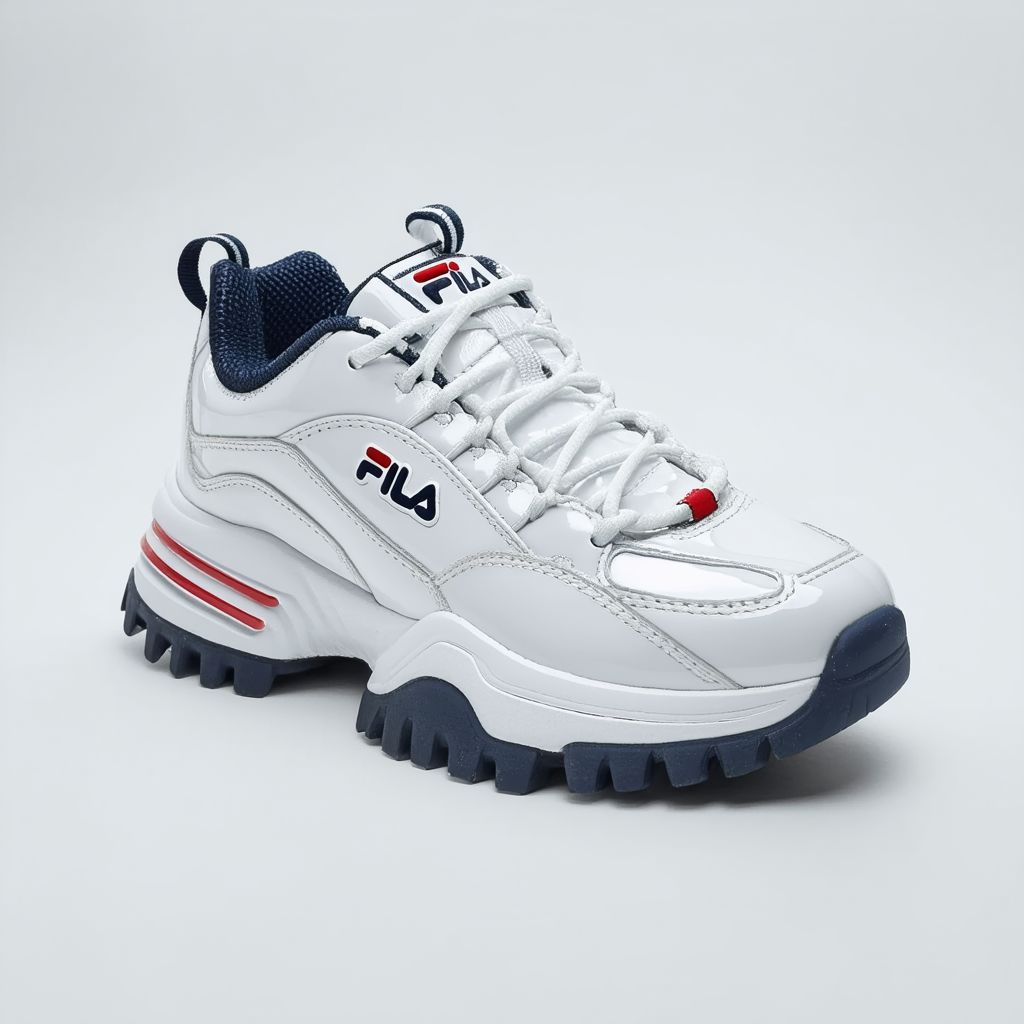 Fila Women's Disruptor Ii Premium Patent Shoes White/Navy/Red 9