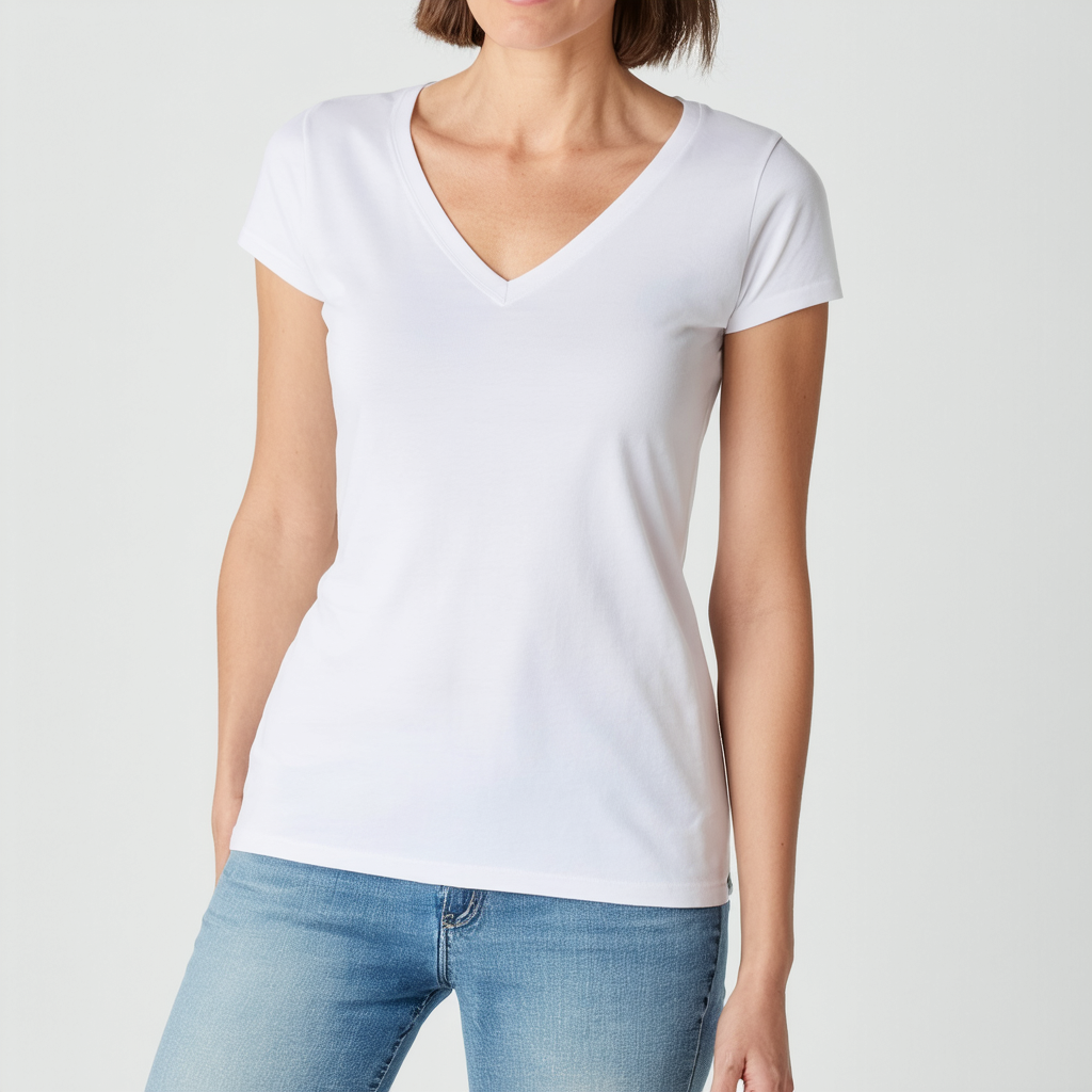 Hanes S04V Cotton Women's Short Sleeve Nano Cotton V-Neck Tee