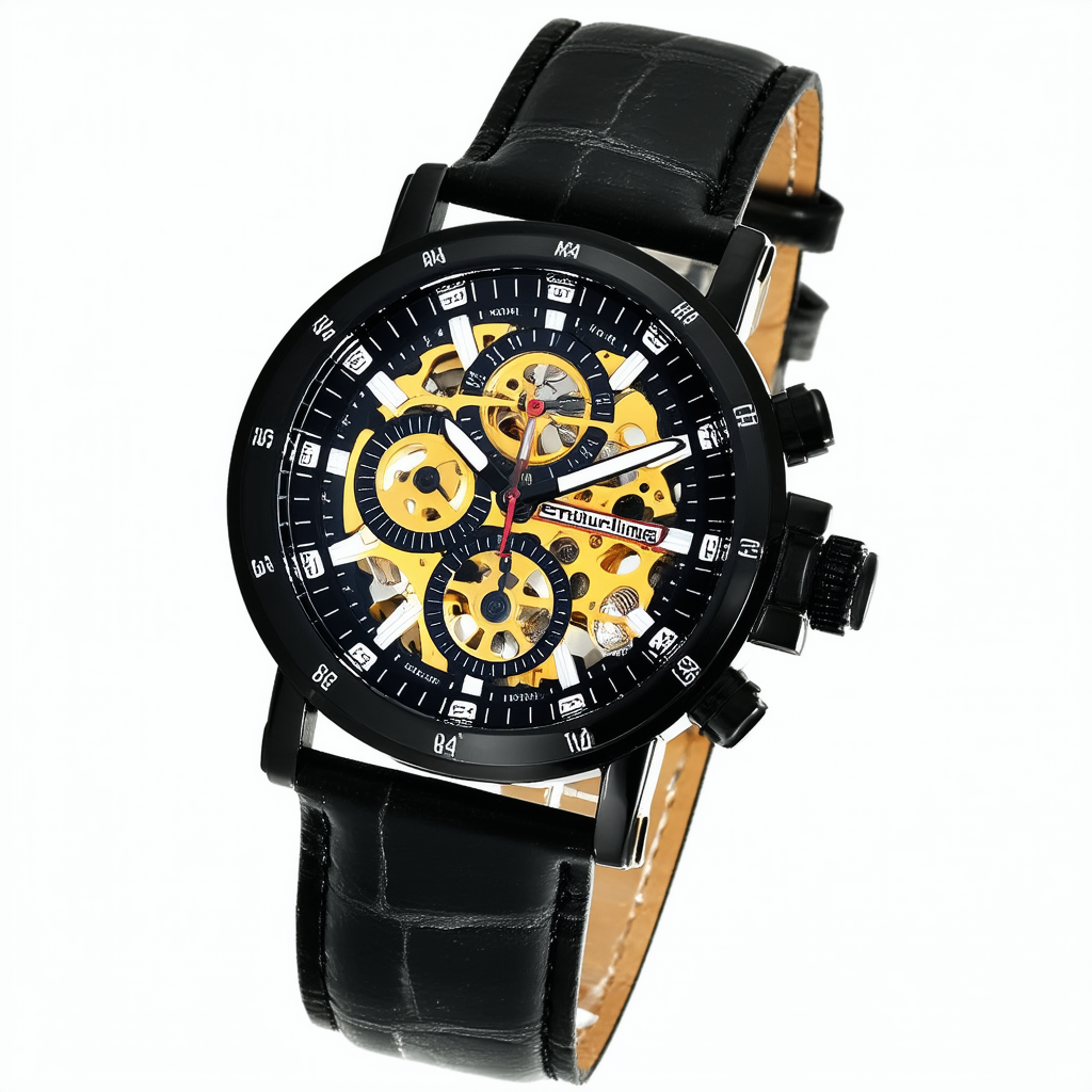 Stuhrling Original Men's 168S.33551 Classic Automatic Skeleton Round Black IP Watch Set