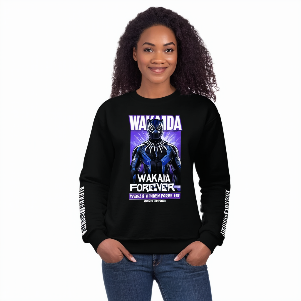 Bioworld Black Panther Wakanda Forever Women Heroes Men's Black Long Sleeve Sweatshirt