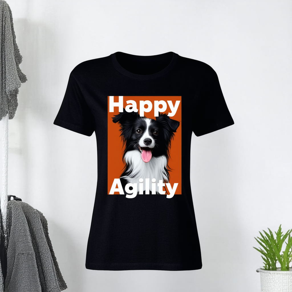 CafePress Happy Agility Dog Women's Dark T Cotton T-Shirt