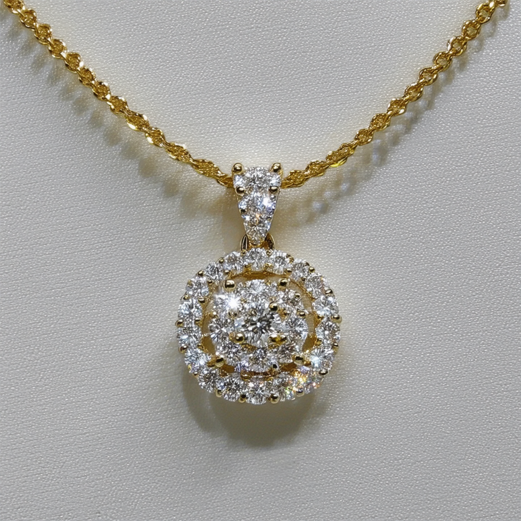 Amazon Collection 10k Yellow Gold 1.5 cttw Diamond Circle Pendant Necklace, 18"