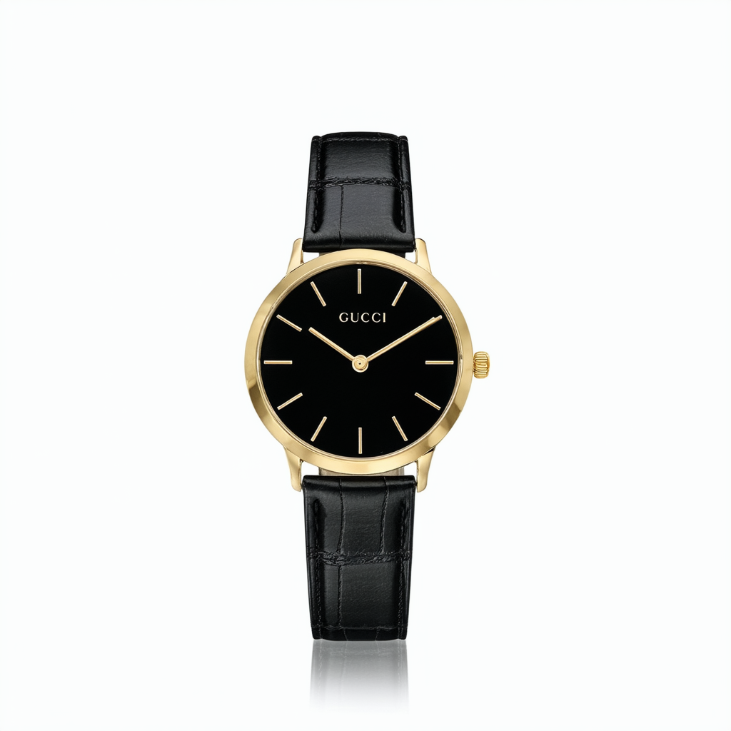 Gucci Gold-Tone and Leather Casual Black Watch(Model: YA1264034)