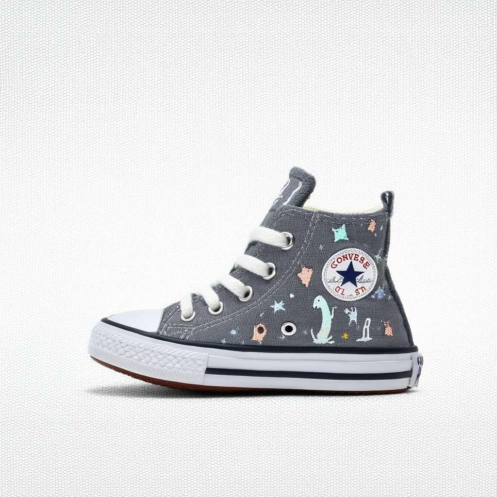 Converse Girls' Chuck Taylor All Star Creatures Sneaker, Grey/Navy