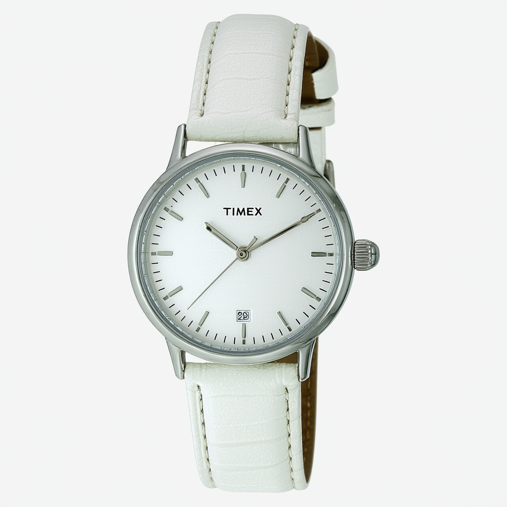 Timex Women's T2H391 Indiglo Leather Strap Watch, White/Silver-Tone