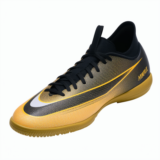 NIKE Men's MercurialX Finale IC Mtllc Gold/Blk/Chllng Rd/White Indoor Soccer Shoe 10 Men US