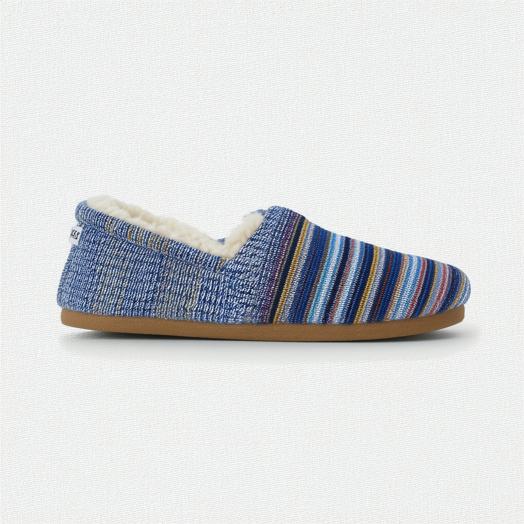 TOMS Classic Blue Multi Stripe Woven with Shearling Womens 8.5